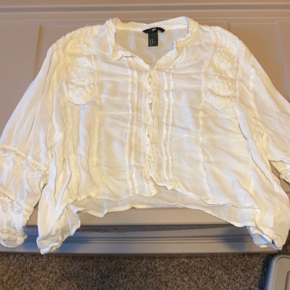 H&M long sleeve white blouse size US 10